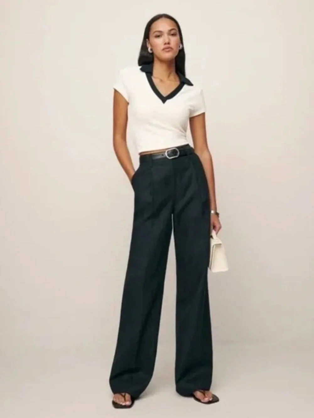 Reformation 'Alex' Black Linen Linen Pant Size 8 Petite 100% Linen